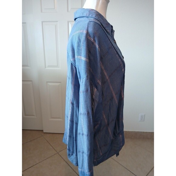 Women’s Democracy blue plaid button down tie front blouse size 2X - Picture 3 of 14